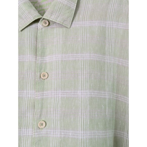 Tommy Bahama Mens XXL Button Shirt Relax Lime Green Plaid 100% Linen S/S Coastal - Picture 3 of 6